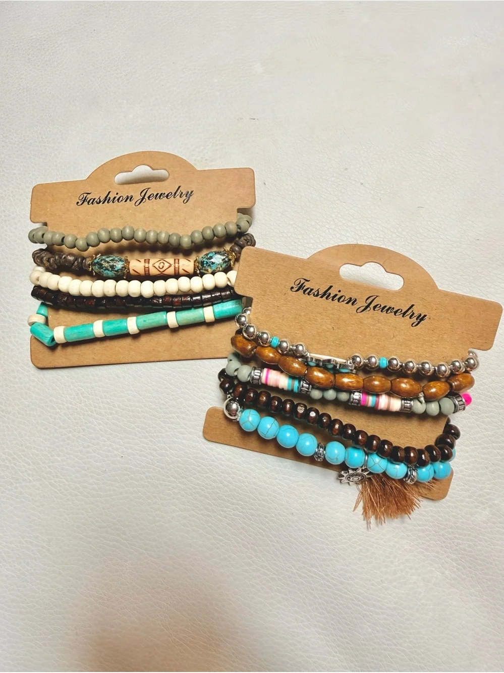 Set of 2 Turquoise, Brown & White Stacking Bracelet